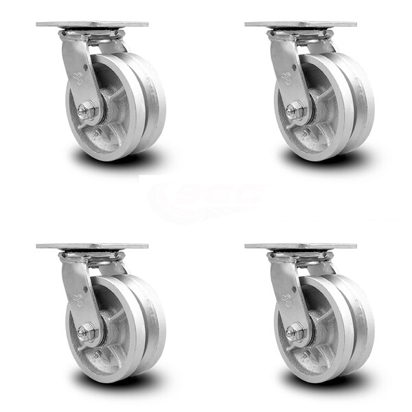 5 Inch V Groove Semi Steel Wheel Swivel Caster Set with Ball Bearings SCC